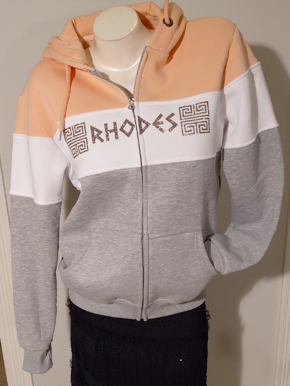 RHODES Colorblock Zip-Up Hoodie - Peach, White & Gray